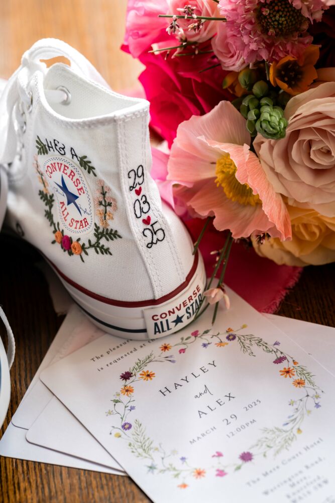 wedding shoes, converse personalised wedding shoes, bridal details, wedding details