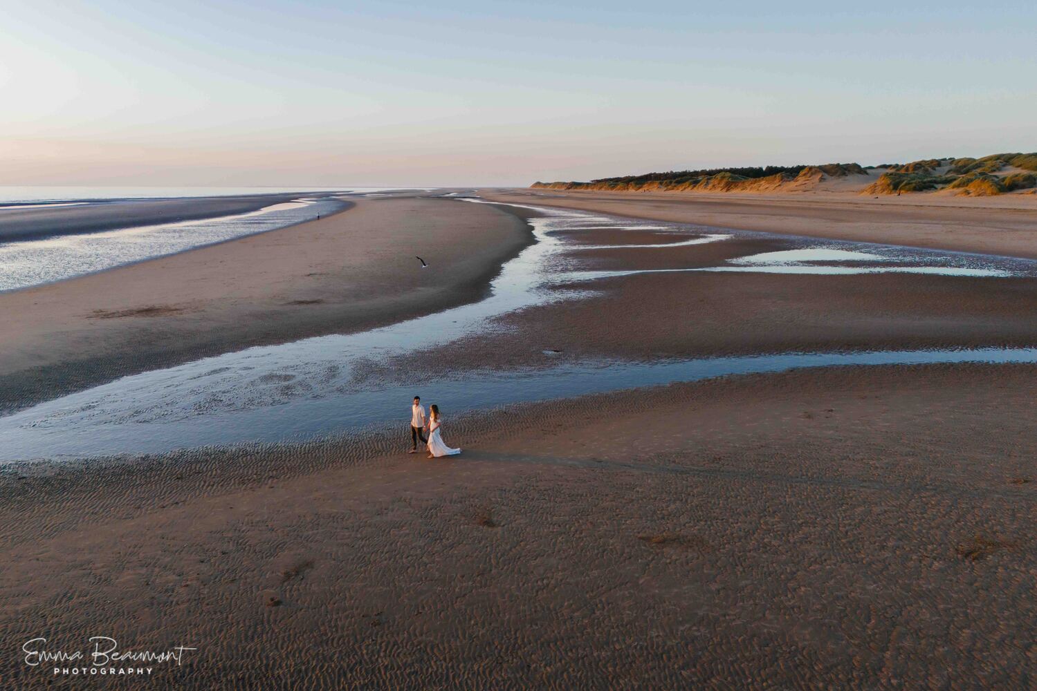 drone couples photo I sunset beach couple I destination wedding photographer I Cheshire wedding photographer I manchester wedding photographer
